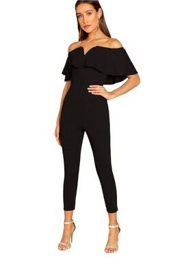 Elegant Black Off-Shoulder Ruffle Jumpsuit